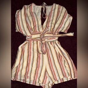 American Eagle Outfitters Multi-Color Striped Tie-Detail Romper